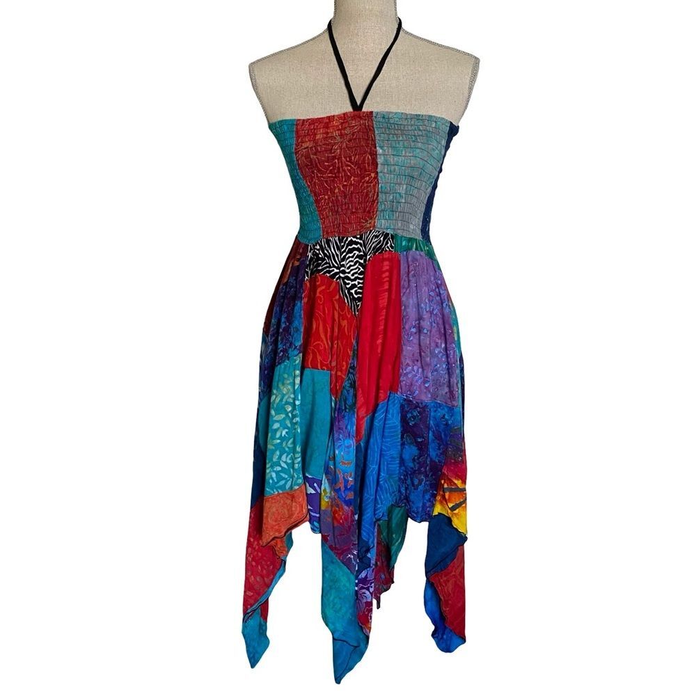 Multicolor Multi Print Shark Bite Hem Strapless Dress